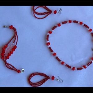 A whole set of necklaces, bracelet and earrings